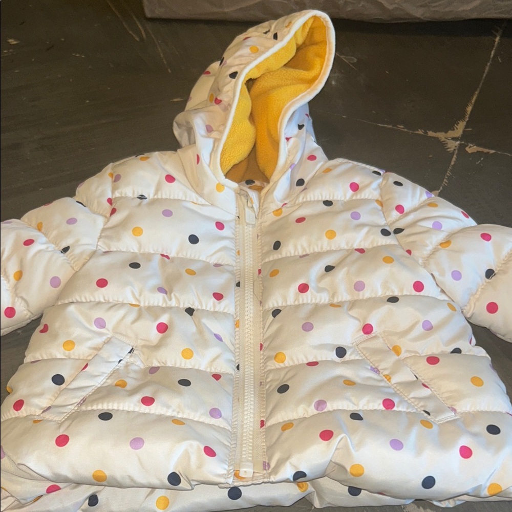 Old Navy Kids Puffer Jacket - White with Multicolor Dots